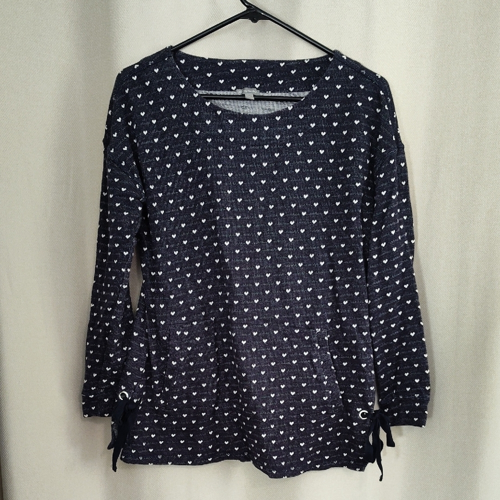 Talbots Navy Long Sleeve Top with Heart Design